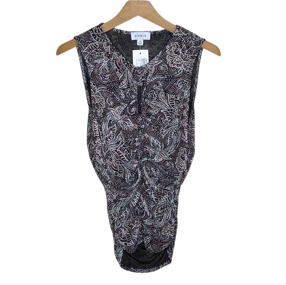 NWT Evereve | Betty Mesh Floral Paisley Ruched Tank Top Size Medium